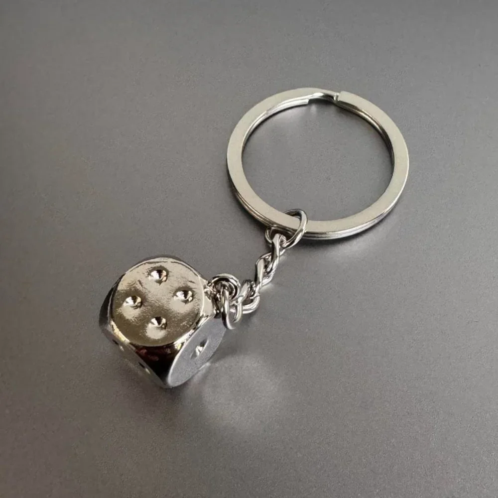 Y2K 2000s dice silver chrome keyring keychain